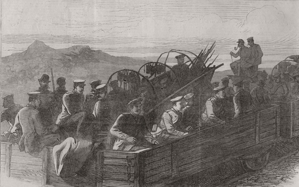 CZECH. Prussians, train, Lobau, Reichenberg, Bohemia 1866 old antique print